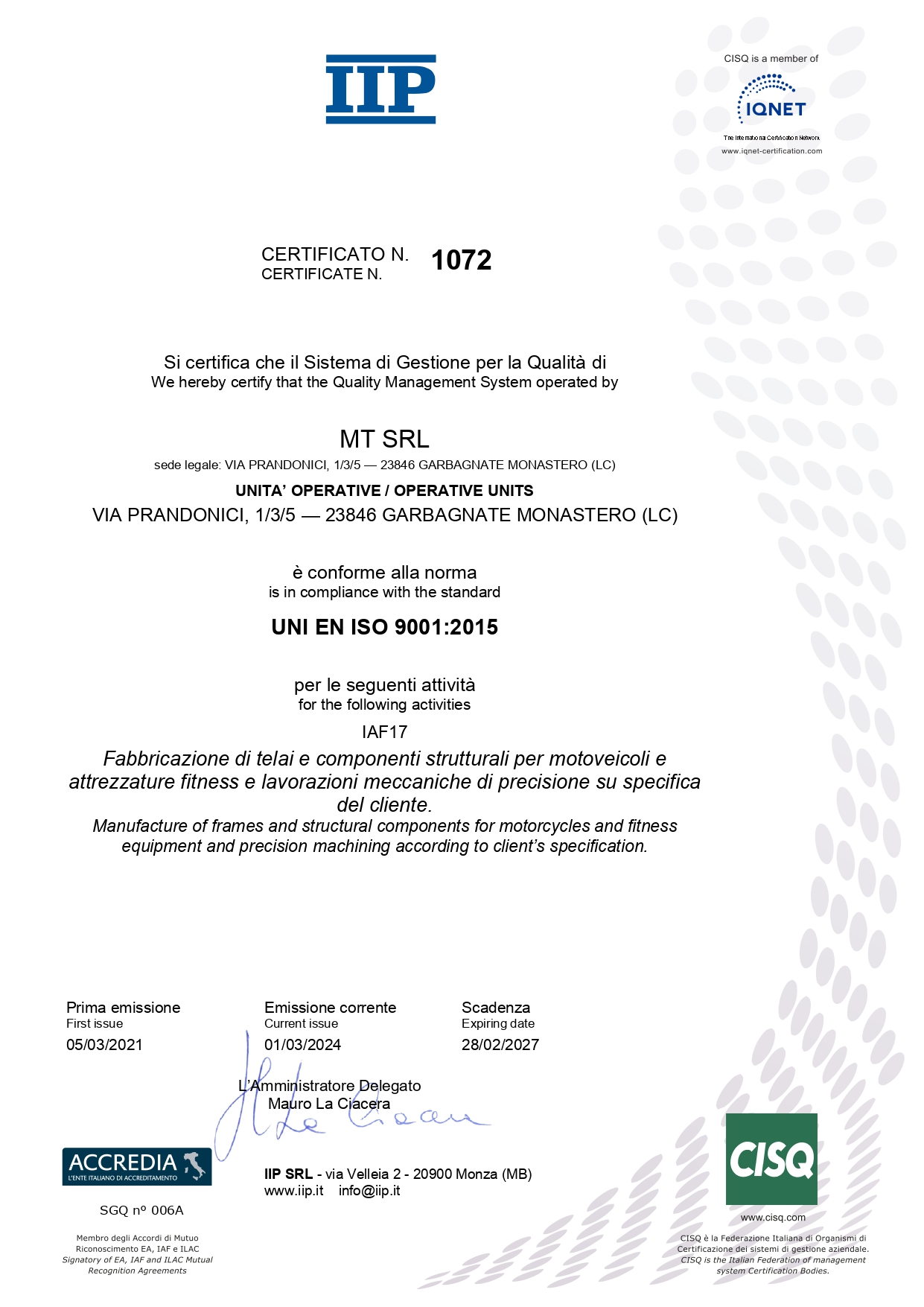 UNI EN ISO 9001:2015